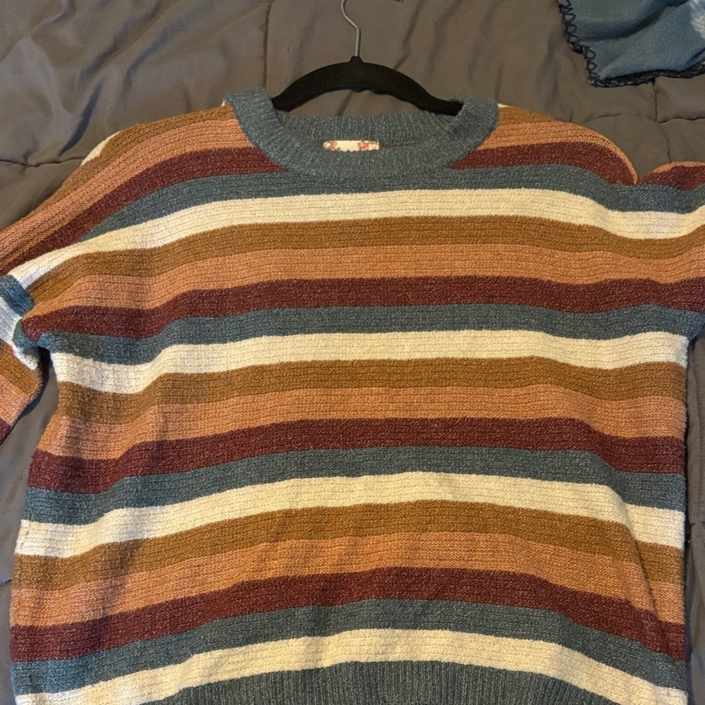 Pink Republic Women’s Striped Crewneck Sweater - Blue, Brown, Cream
